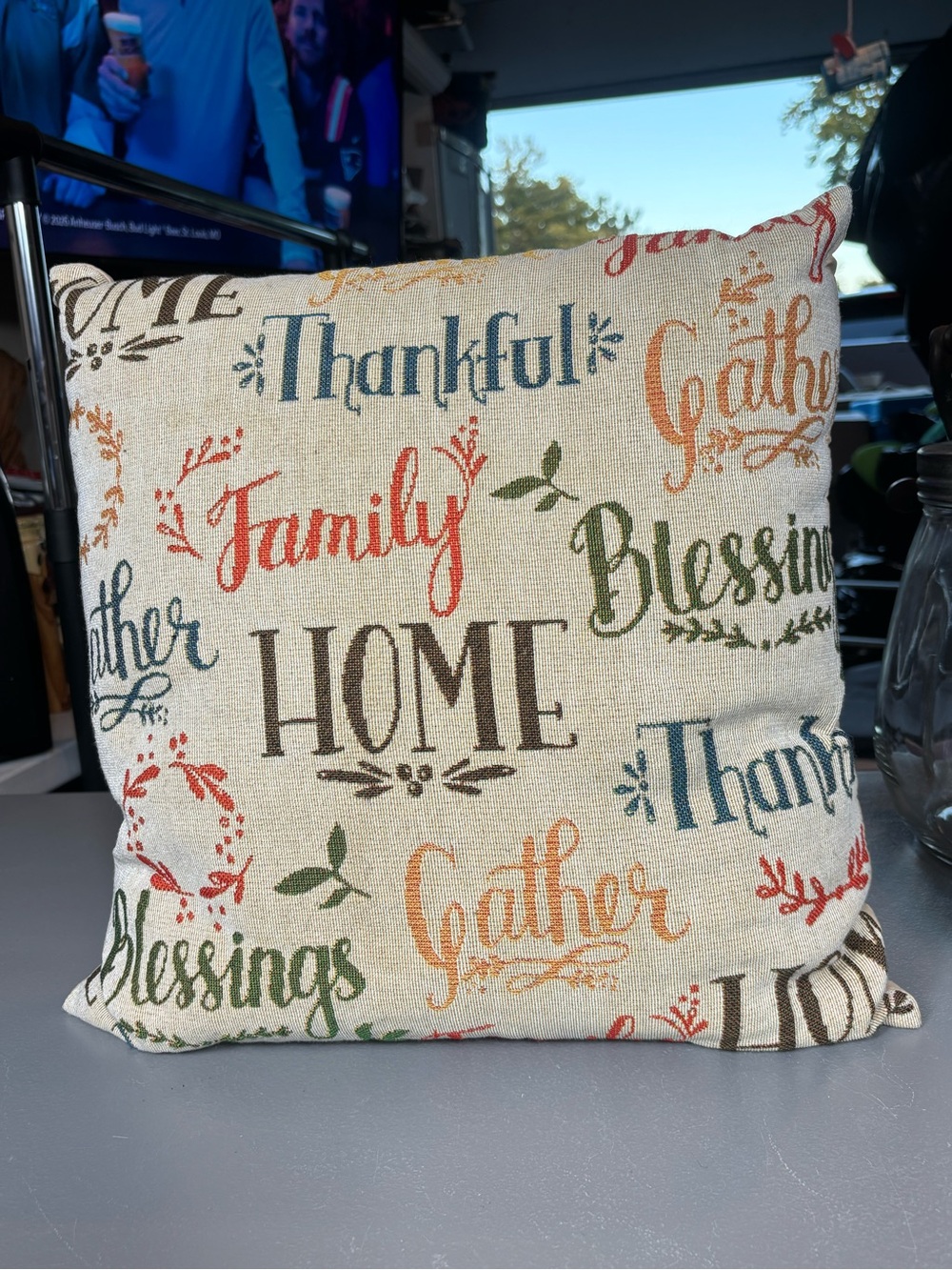 Mainstays Thankful Family Blessings Gather Home 17x17 Throw Holiday Pillow